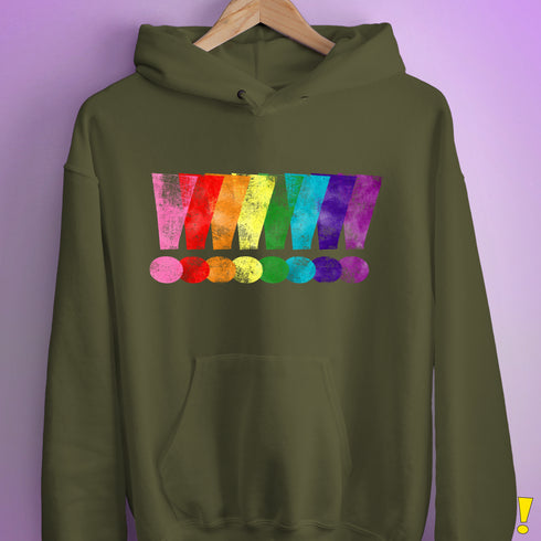 Distressed Gilbert Baker LGBTQ Pride Exclamation Points Hoodie - Army